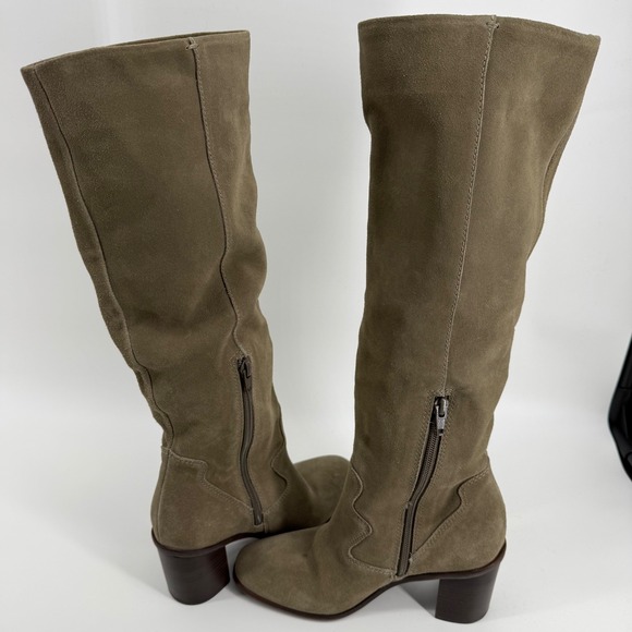 Lucky Brand Jolna Olive Green Suede Tall Western Block Heel Boots Womens 6M - Picture 5 of 9